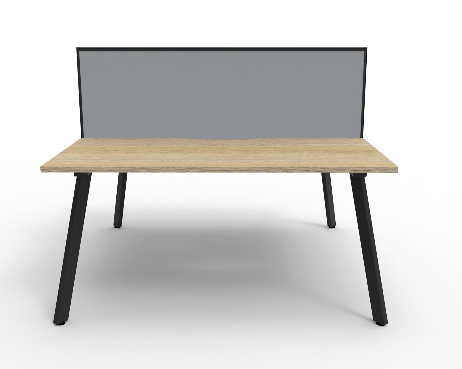 Rapidline Eternity back to back workstation with screen for two people in Natural Oak and Black Satin. Rapidline range image supplied for model D-ELDWS4P1275 NO/BL. View 4.