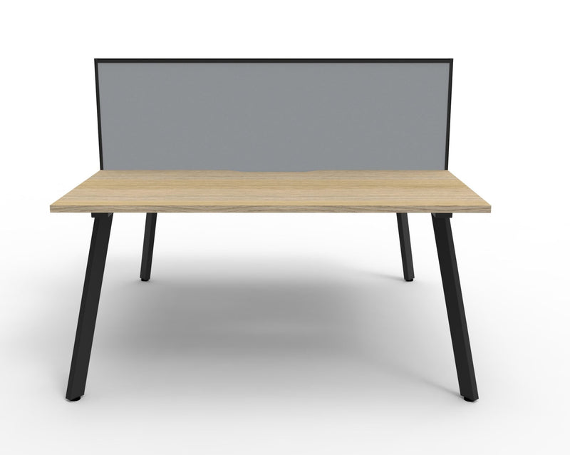 Rapidline Eternity back to back workstation with screen for two people in Natural Oak and Black Satin. Rapidline range image supplied for model D-ELDWS4P1275 NO/BL. View 4.