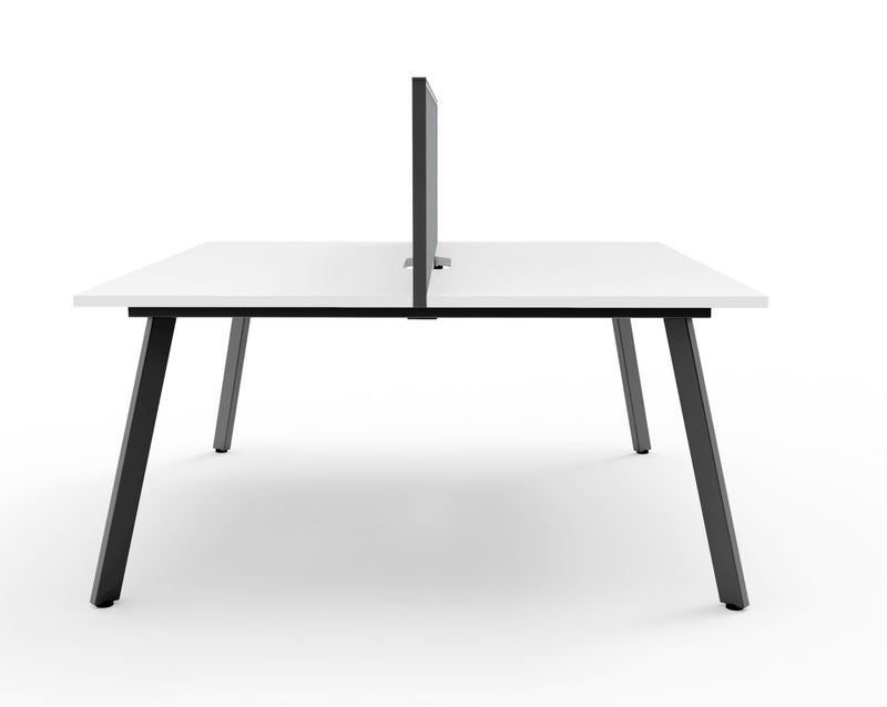 Rapidline Eternity back to back workstation with screen for two people in Natural White and Black Satin. Rapidline range image supplied for model D-ELD4P1575 NW/BL. View 3.