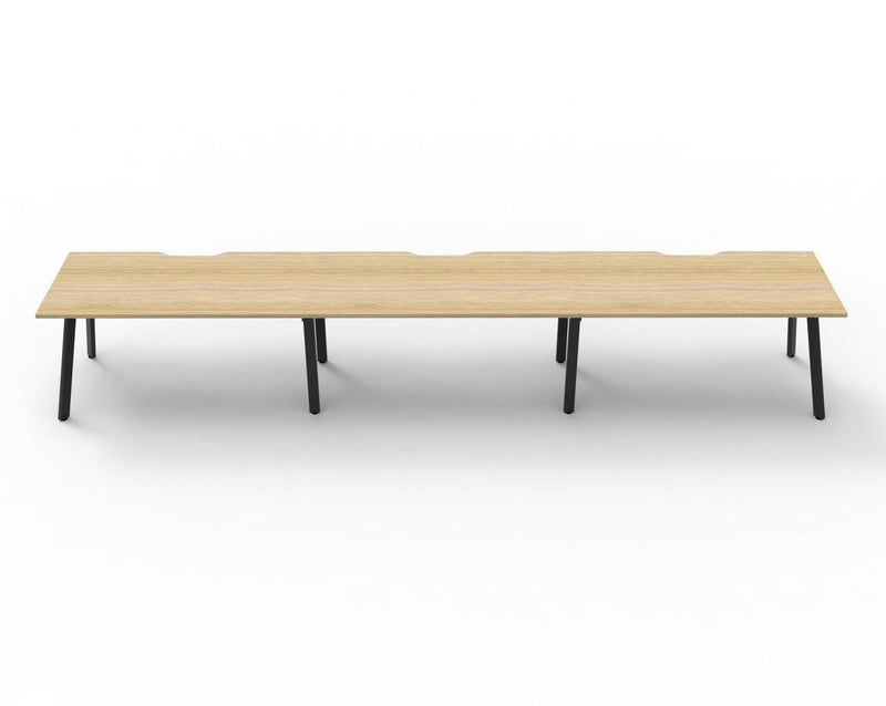 Rapidline Eternity single sided bench workstation for three people in Natural Oak and Black Satin. Rapidline range image supplied for model D-ELSWS1P1275 NO/BL. View 4.
