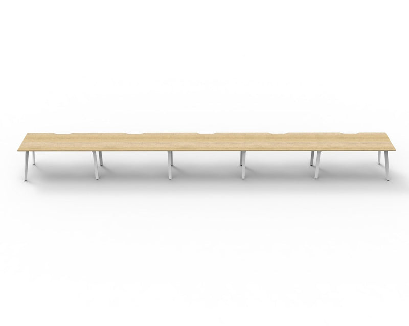 Rapidline Eternity single sided bench workstation for five people in Natural Oak and White Satin. Rapidline range image supplied for model D-ELSWS4P1275 NO/WS. View 4.
