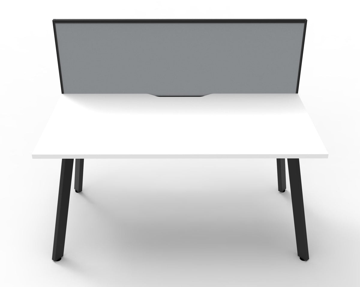 Rapidline Eternity single sided workstation with screen for one person in Natural White and Black Satin. Rapidline range image supplied for model D-ELSWS4P1875 NW/BL. View 3.