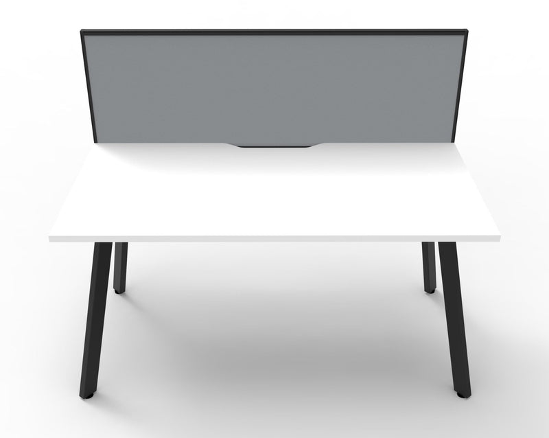 Rapidline Eternity single sided workstation with screen for one person in Natural White and Black Satin. Rapidline range image supplied for model D-ELS5P1575 NW/BL. View 3.