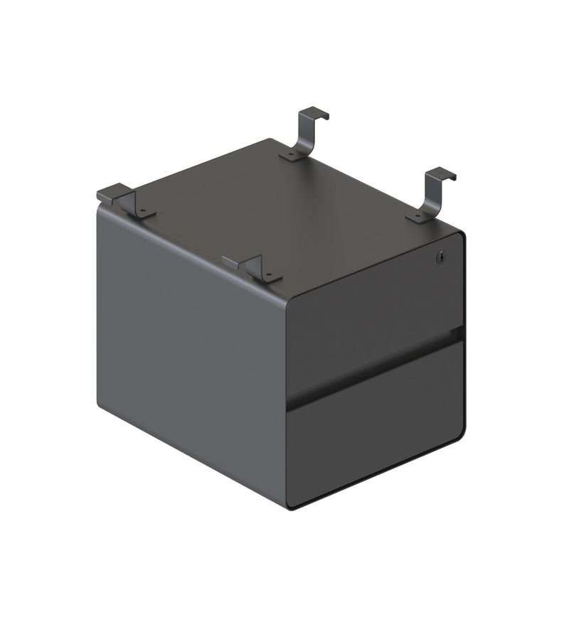 Rapidline Deluxe Infinity two drawer hanging pedestal in a black powdercoat carcass with black laminate drawer fronts. Supplied product image for model D-HP2D BLK/BL. View 1.