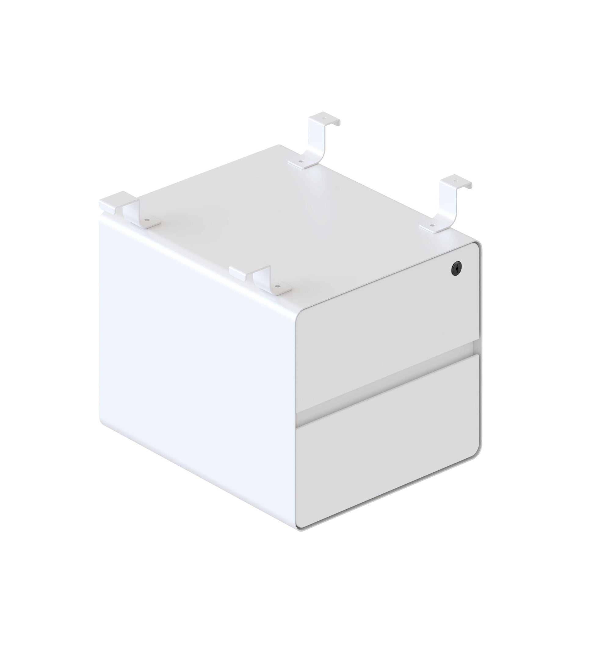 Rapidline Deluxe Infinity two drawer hanging pedestal in a white satin powdercoat carcass with natural white drawer fronts. Supplied product image for model D-HP2D NW/WS. View 1.