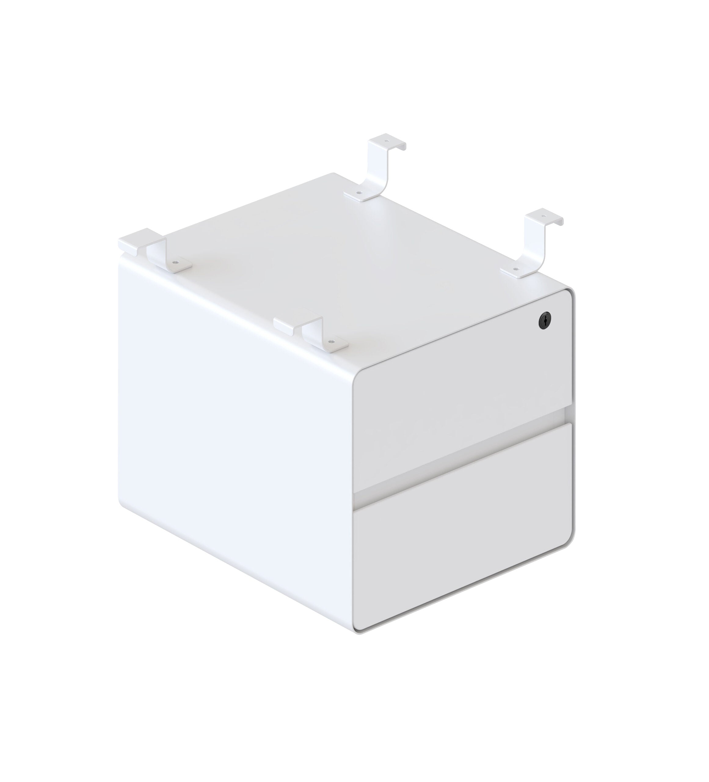 Rapidline Deluxe Infinity two drawer hanging pedestal in a white satin powdercoat carcass with natural white drawer fronts. Supplied product image for model D-HP2D NW/WS. View 1.