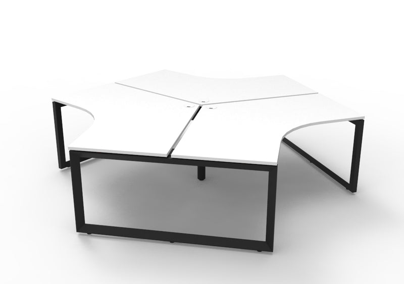 Rapidline Deluxe Infinity three person 120 degree workstation in Natural White and Black. Rapidline range image supplied for model D-ILLWS3P120D NW/BL. View 1.