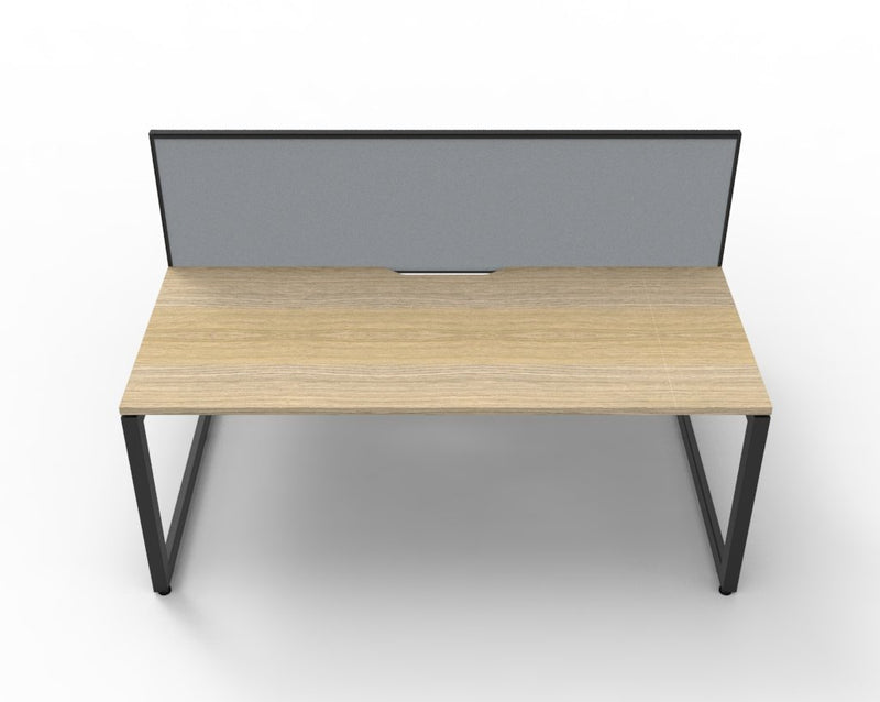 Rapidline Deluxe Infinity back to back workstation with screen for two people in Natural Oak and Black Satin. Rapidline range image supplied for model D-ILLDWS6P1875 NO/BL. View 2.