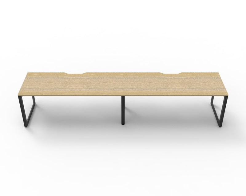 Rapidline Deluxe Infinity single sided bench workstation for two people in Natural Oak and Black Satin. Rapidline range image supplied for model D-ILLS2P1275 NO/BL. View 1.