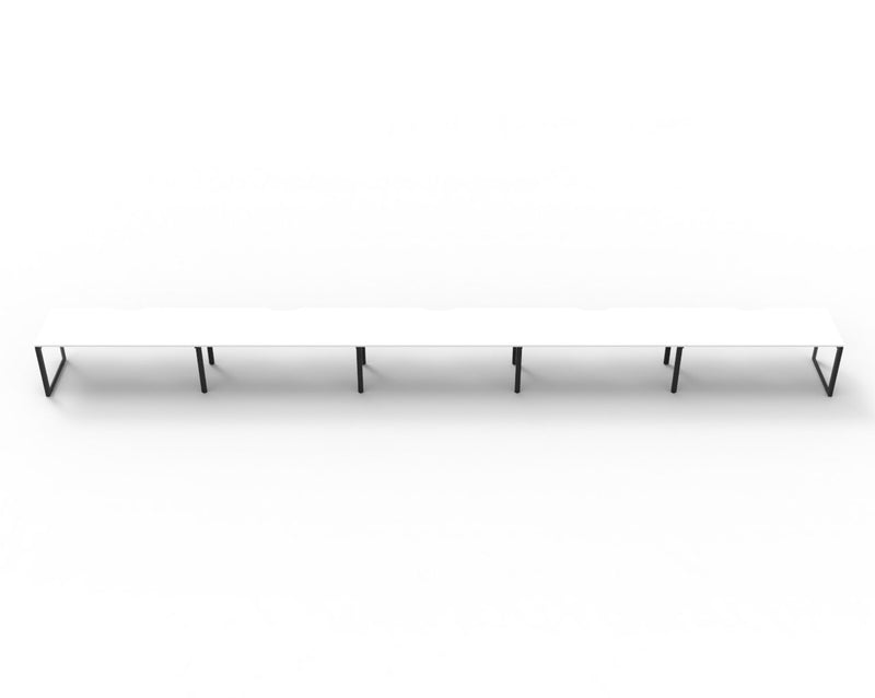 Rapidline Deluxe Infinity single sided bench workstation for five people. Rapidline range image supplied for model D-ILLS5P1575 NO/BL, shown in another finish. View 1.