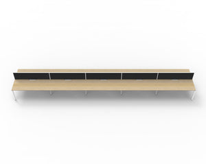 Rapidline Deluxe Infinity back to back bench workstation with screens for ten people. Rapidline range image supplied for model D-IPLDWS10P1275 NW/WS, shown in another finish. View 1.