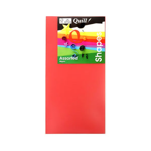 Quill Shapes matte rectangles in a clear bag with a printed Shapes Assorted 80gsm header card over a red rectangle