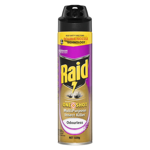 Raid One Shot Double Nozzle Multipurpose Insect Killer Odourless 320g x 6