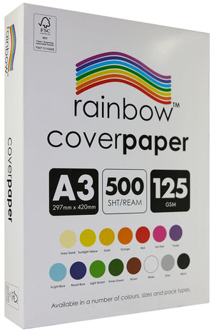 Rainbow Cover Paper A3 125gsm Assorted Pack of 500 ream box