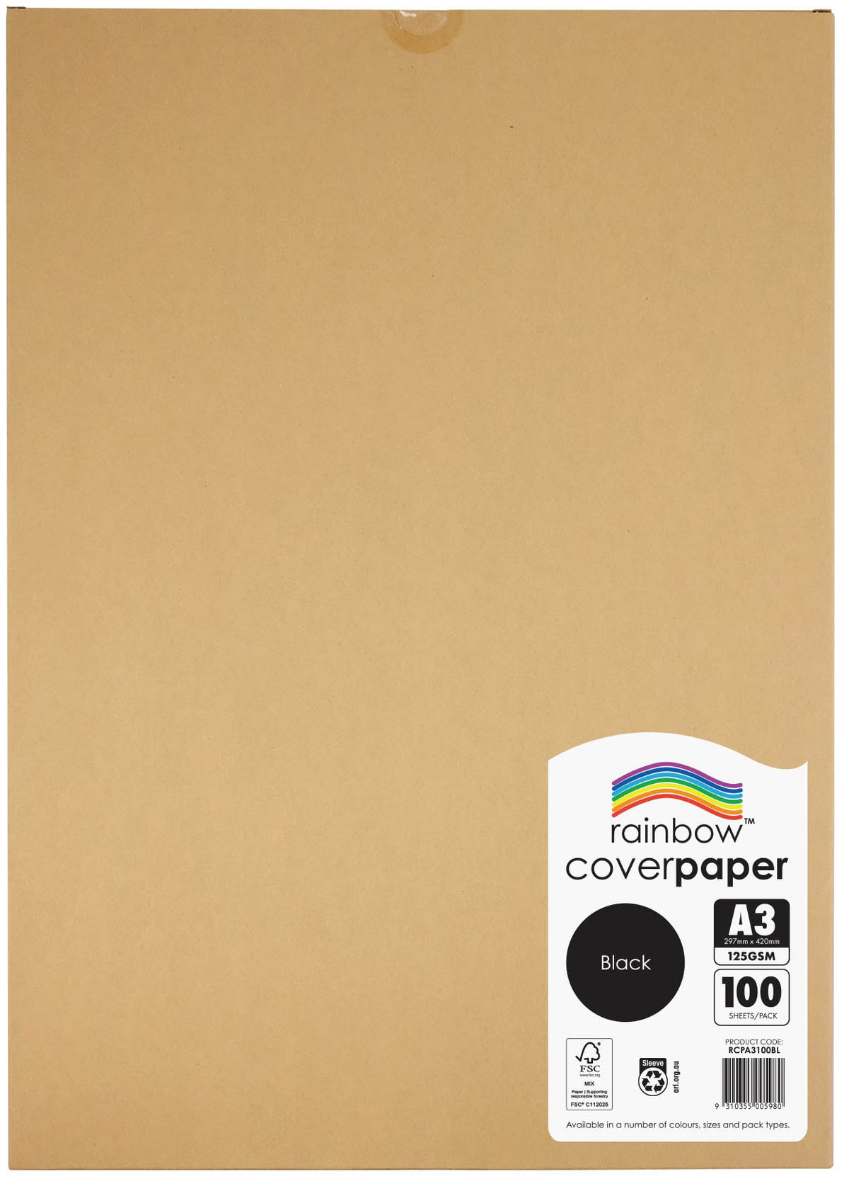 Rainbow Cover Paper A3 125gsm Black Pack of 100 wrapped pack