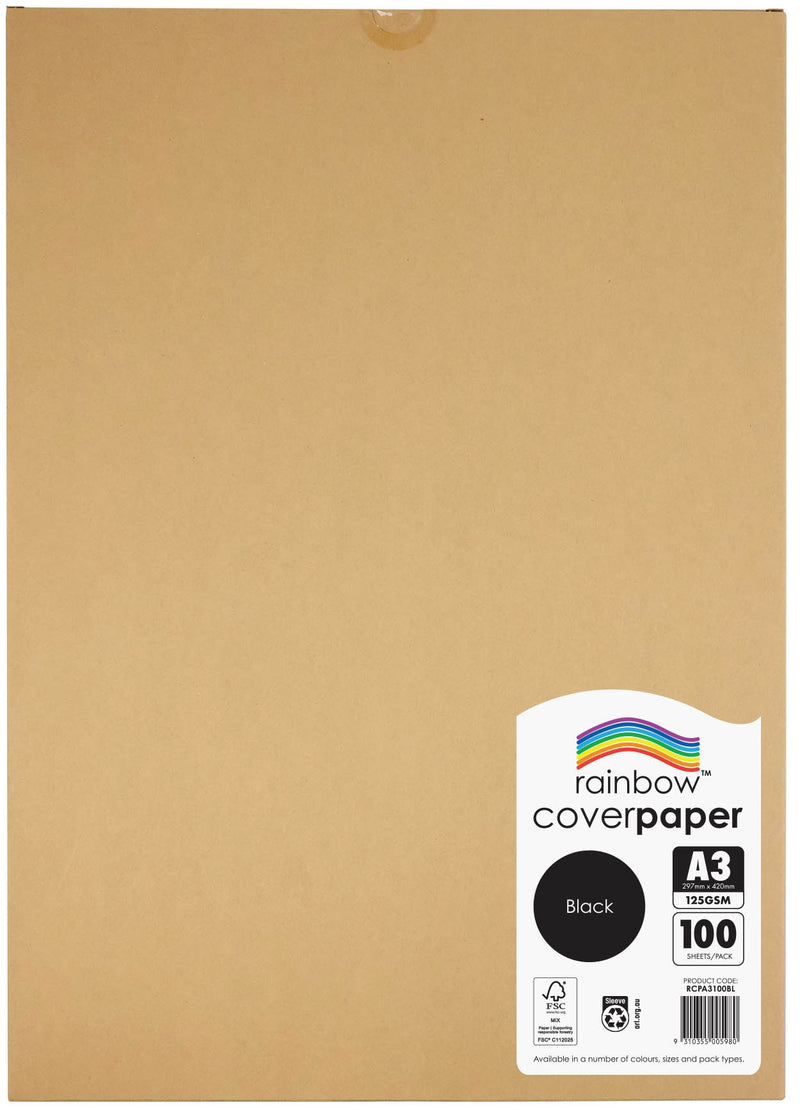 Rainbow Cover Paper A3 125gsm Black Pack of 100 wrapped pack