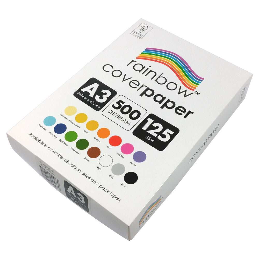 Rainbow Cover Paper A3 125gsm Black ream box showing reorder code end panel