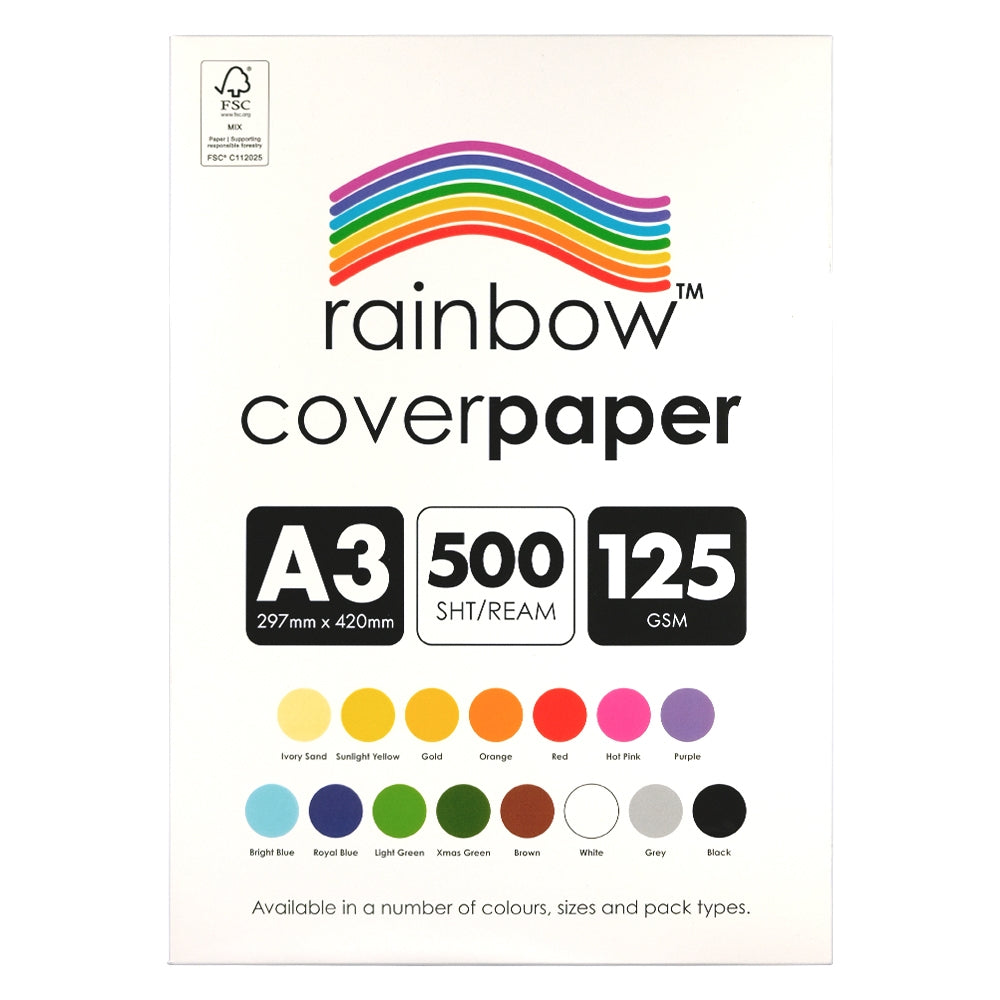 Rainbow Cover Paper A3 125gsm Black ream box front with FSC Mix label