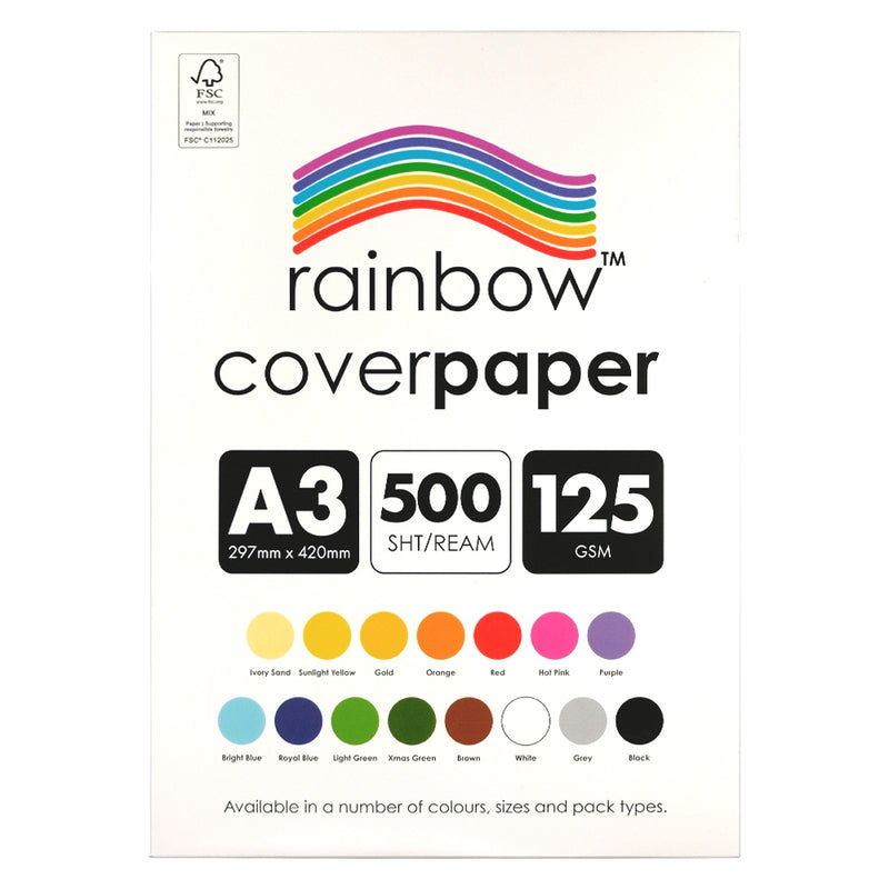 Rainbow Cover Paper A3 125gsm Black ream box front with FSC Mix label