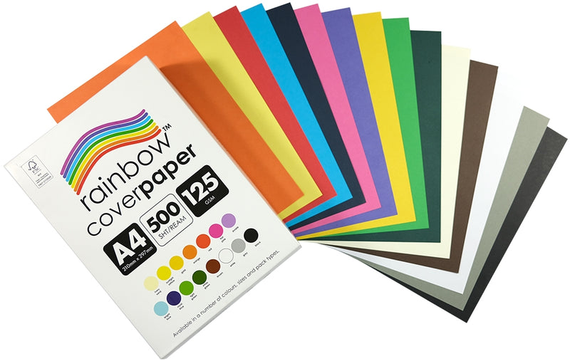 Rainbow Cover Paper A4 125gsm Assorted box and fanned sheets