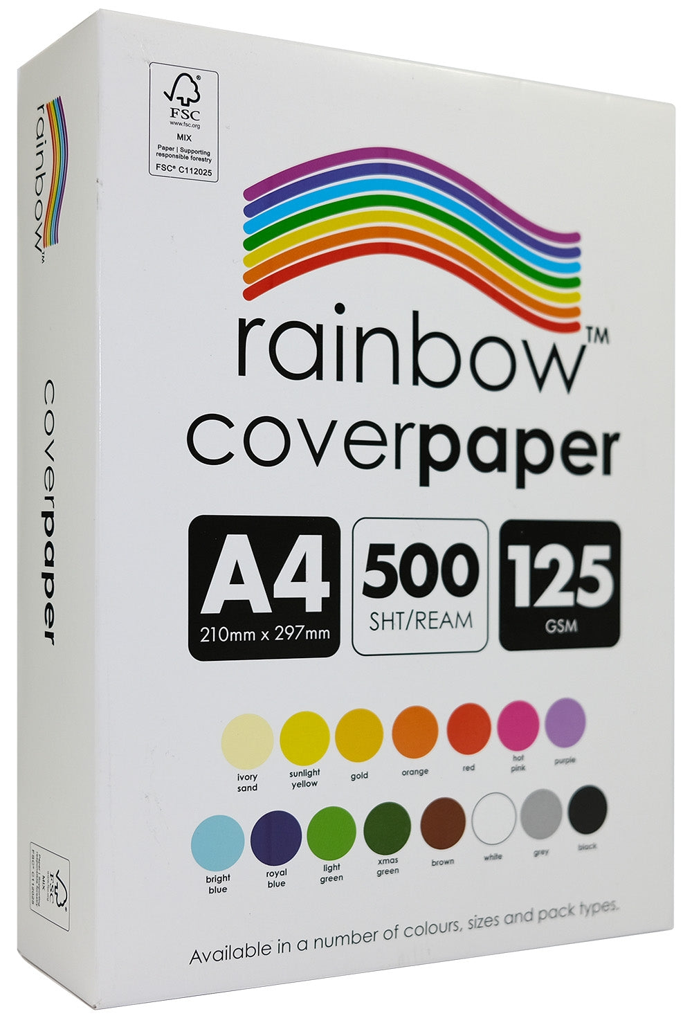 Rainbow Cover Paper A4 125gsm Assorted Pack of 500 ream box