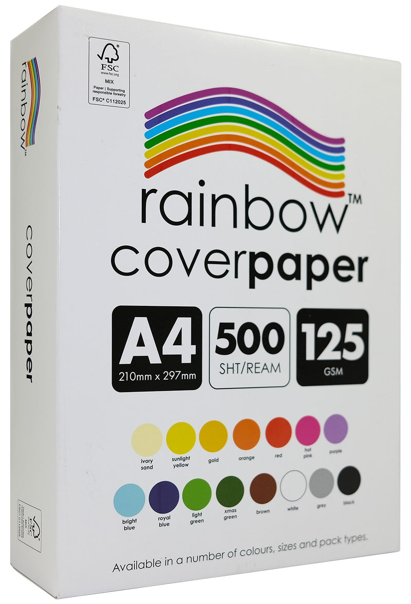 Rainbow Cover Paper A4 125gsm Assorted Pack of 500 ream box