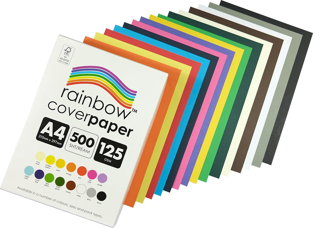 Rainbow Cover Paper A4 125gsm Assorted box with loose coloured sheets