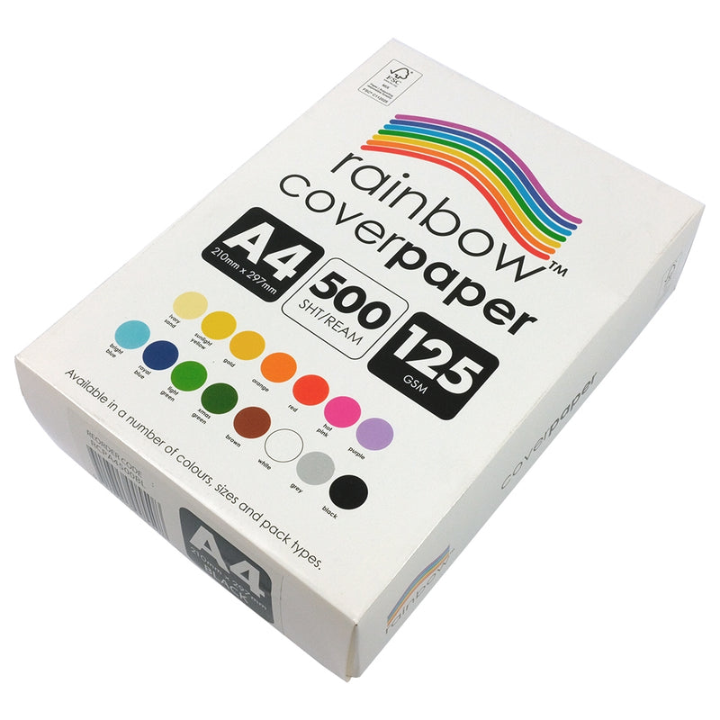 Rainbow Cover Paper A4 125gsm Black ream box showing reorder code end panel