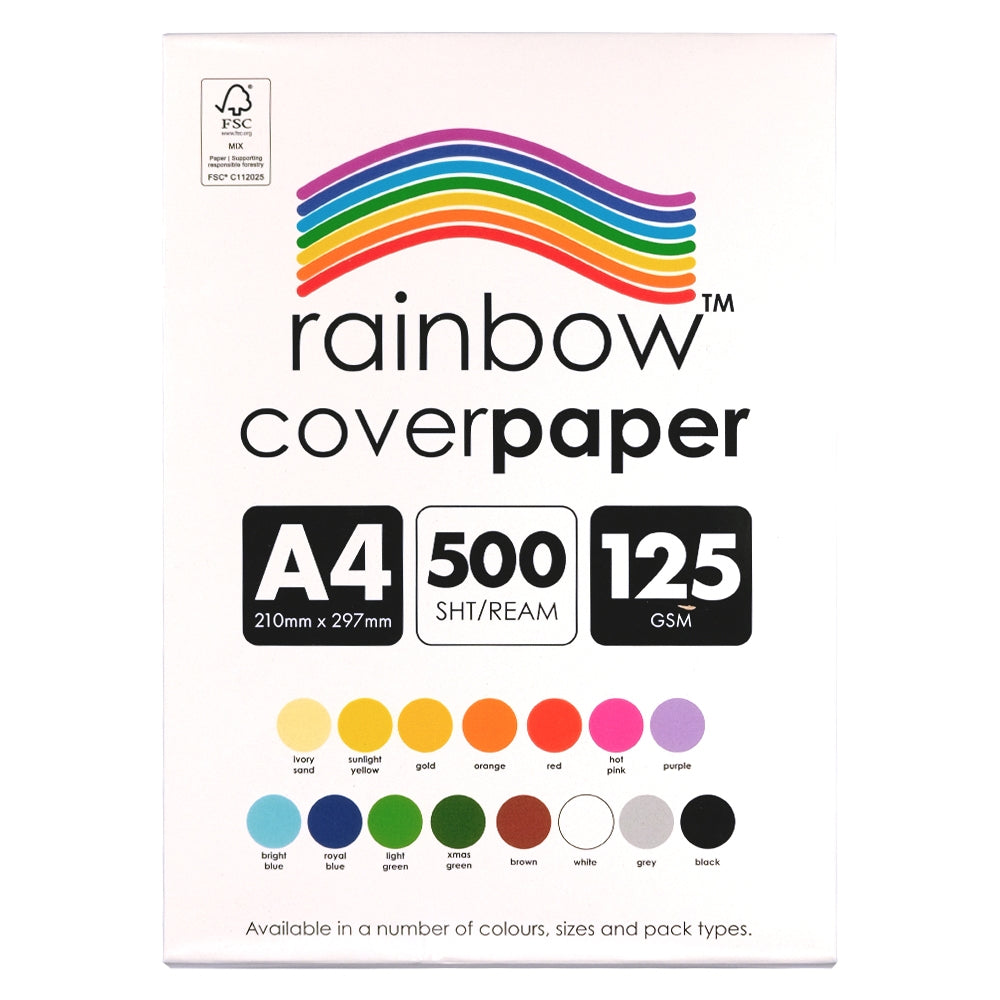 Rainbow Cover Paper A4 125gsm Black ream box front with FSC Mix label