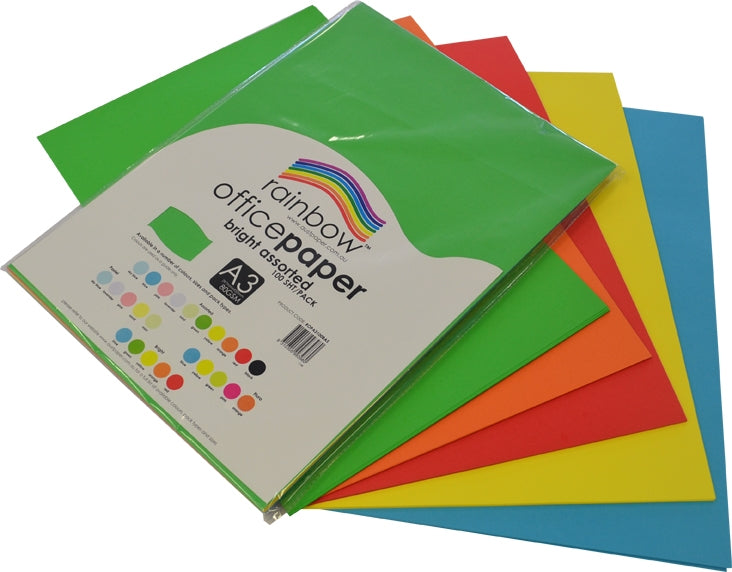 Rainbow Office Paper A3 80gsm Bright Assorted Pack of 100