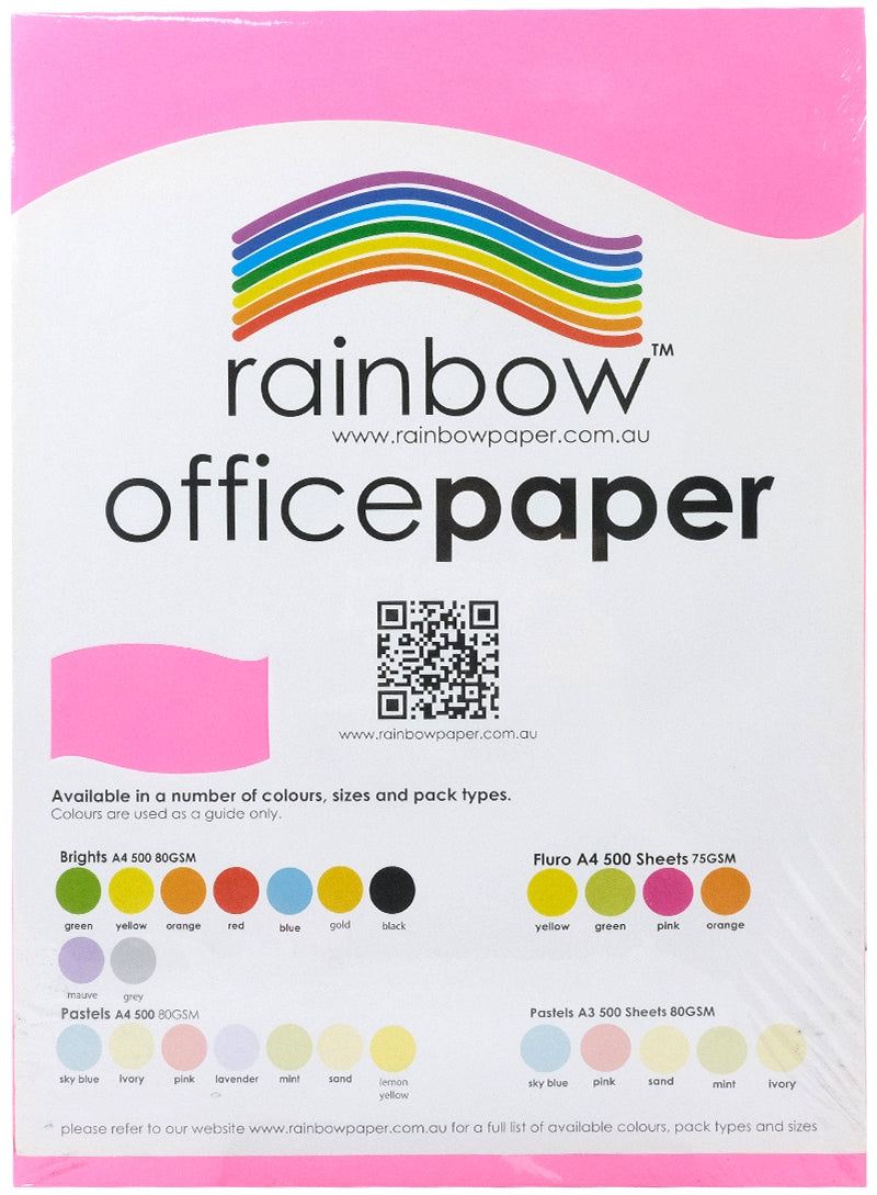 Rainbow Office Paper A4 75gsm Fluoro Assorted Pack of 500