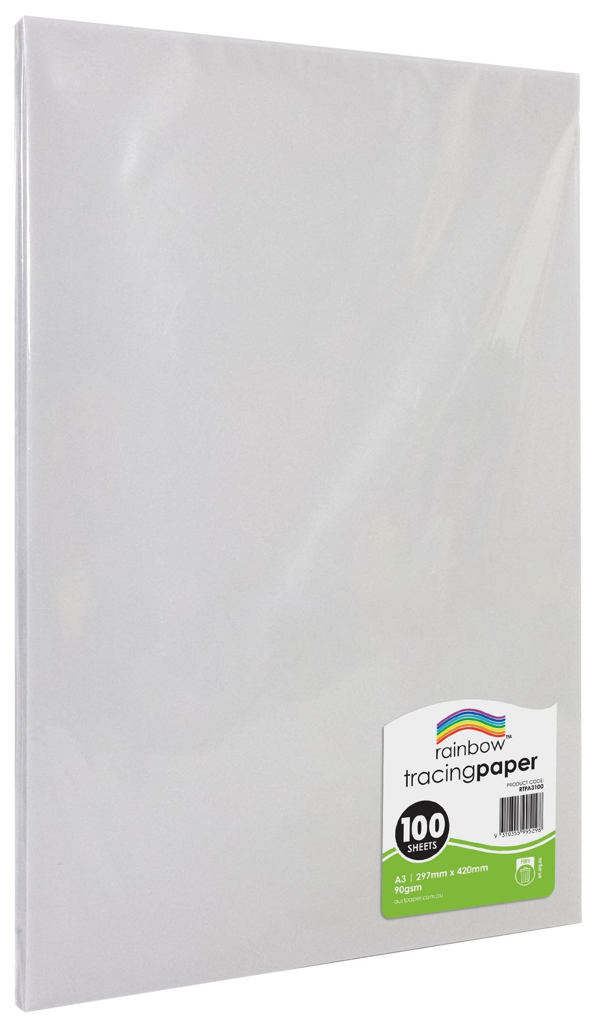 Rainbow Tracing Paper A3 90gsm 100 sheet pack, angled view