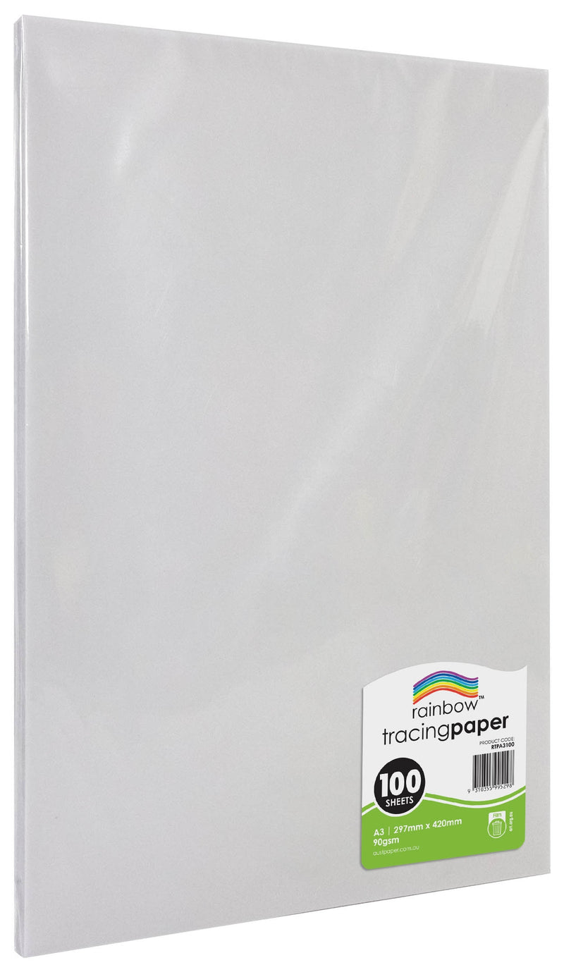 Rainbow Tracing Paper A3 90gsm 100 sheet pack, angled view