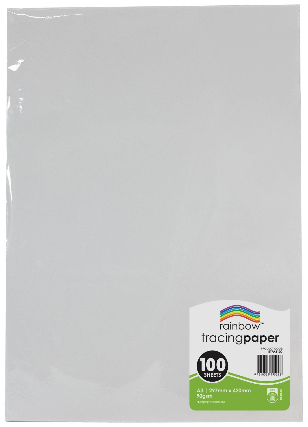 Rainbow Tracing Paper A3 90gsm 100 sheet pack, front label with code RTPA3100