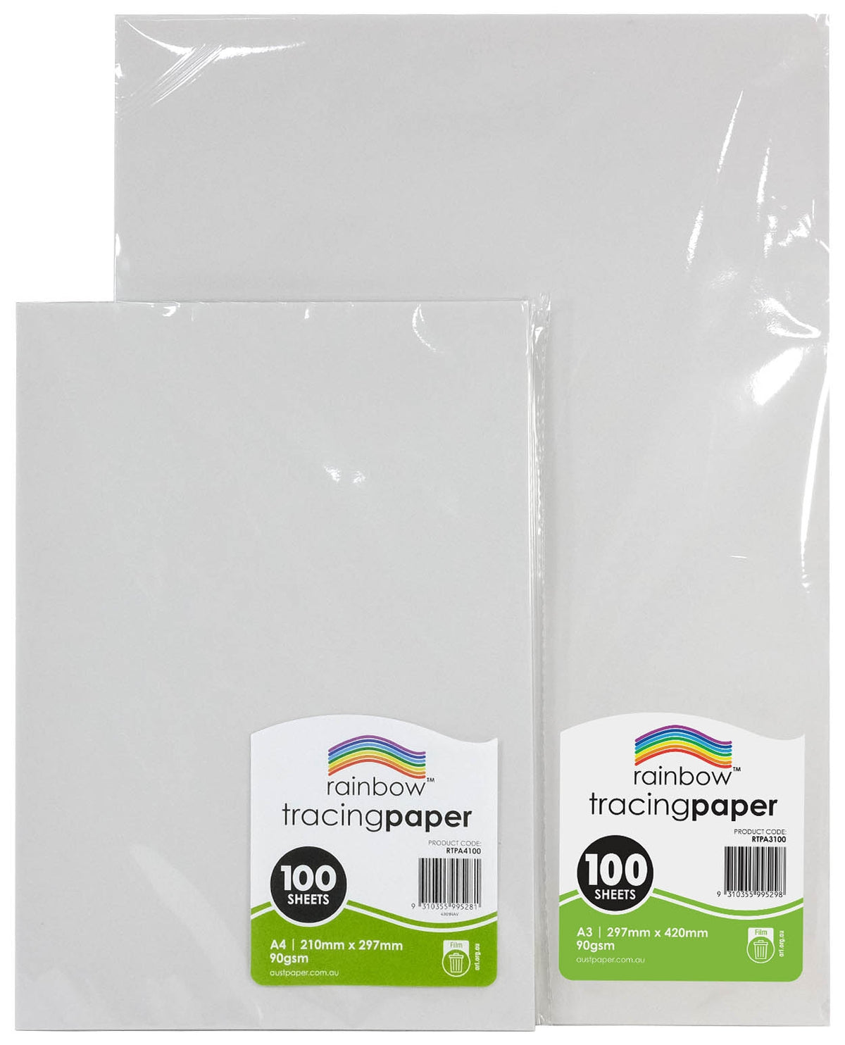 Rainbow Tracing Paper A3 and A4 packs shown together; this listing is the A3 pack