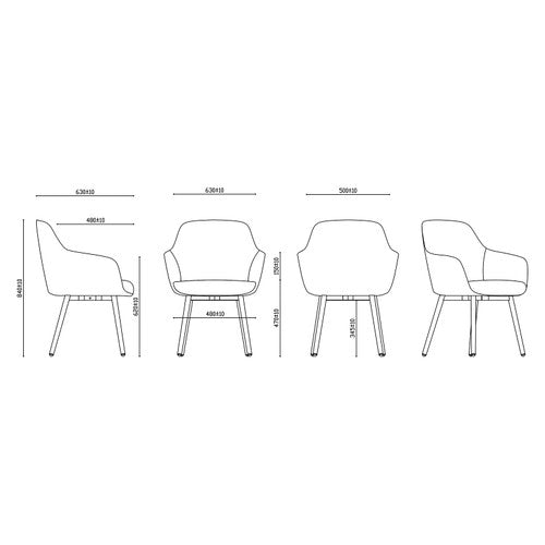 Rapidline Aspen 4 Leg Tub Chair Black Steel Frame Light Grey Fabric