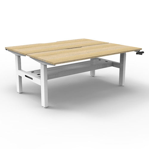 Rapidline Boost Crank Back to Back Workstation 1500 x 750mm with Cable Tray Natural Oak / White Satin