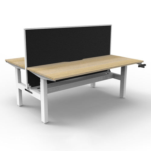 Rapidline Boost Crank Back to Back Workstation 1800 x 750mm with Screen and Cable Tray Natural Oak / White Satin
