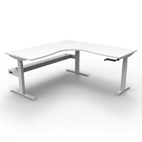 Rapidline Boost Crank Corner Workstation 1500 x 1500 x 750mm with Cable Tray Natural White / White Satin