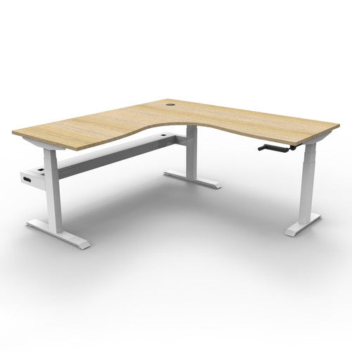 Rapidline Boost Crank Corner Workstation 1800 x 1500 x 750mm with Cable Tray Natural Oak / White Satin