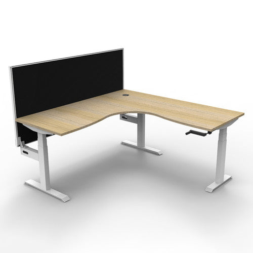 Rapidline Boost Crank Corner Workstation 1500 x 1500 x 750mm with Screen Natural Oak / White Satin