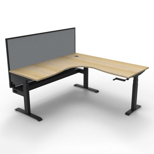 Rapidline Boost Crank Corner Workstation 1500 x 1500 x 750mm with Screen and Cable Tray Natural Oak / Black Satin