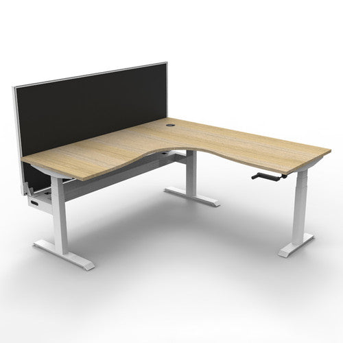 Rapidline Boost Crank Corner Workstation 1500 x 1500 x 750mm with Screen and Cable Tray Natural Oak / White Satin