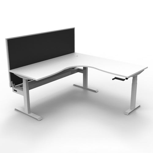 Rapidline Boost Crank Corner Workstation 1500 x 1500 x 750mm with Screen and Cable Tray Natural White / White Satin