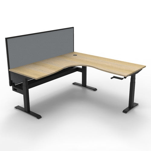 Rapidline Boost Crank Corner Workstation 1800 x 1500 x 750mm with Screen and Cable Tray Natural Oak / Black Satin