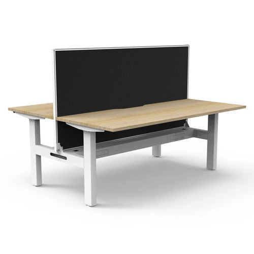 Rapidline Boost Static Back to Back Workstation 1200 x 750mm with Screen and Cable Tray Natural Oak / White Satin