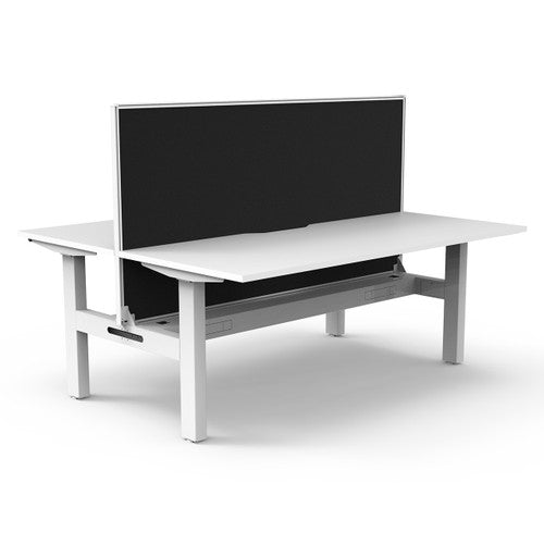 Rapidline Boost Static Back to Back Workstation 1500 x 750mm with Screen and Cable Tray Natural White / White Satin
