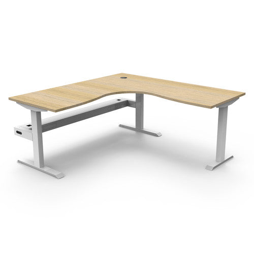 Rapidline Boost Static Corner Workstation 1500 x 1500 x 750mm with Cable Tray Natural Oak / White Satin