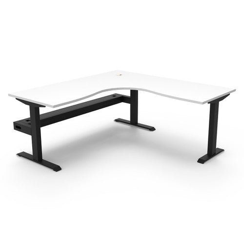 Rapidline Boost Static Corner Workstation 1500 x 1500 x 750mm with Cable Tray Natural White / Black Satin