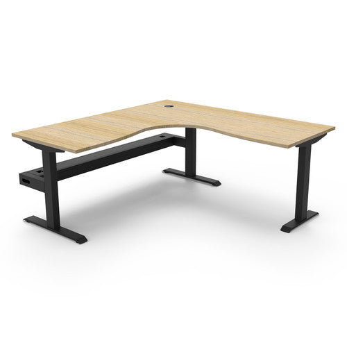 Rapidline Boost Static Corner Workstation 1800 x 1500 x 750mm with Cable Tray Natural Oak / Black Satin